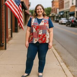 Vintage Koret City Blues Vest 24-Woman 90's Fun Patriotic Patchwork Grandmacore